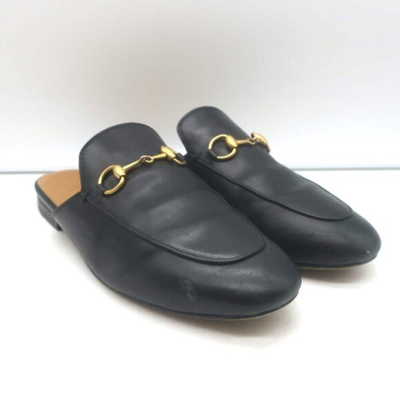 Gucci Princetown Horsebit Mules Black Leather Size 37 - Picture 1 of 16